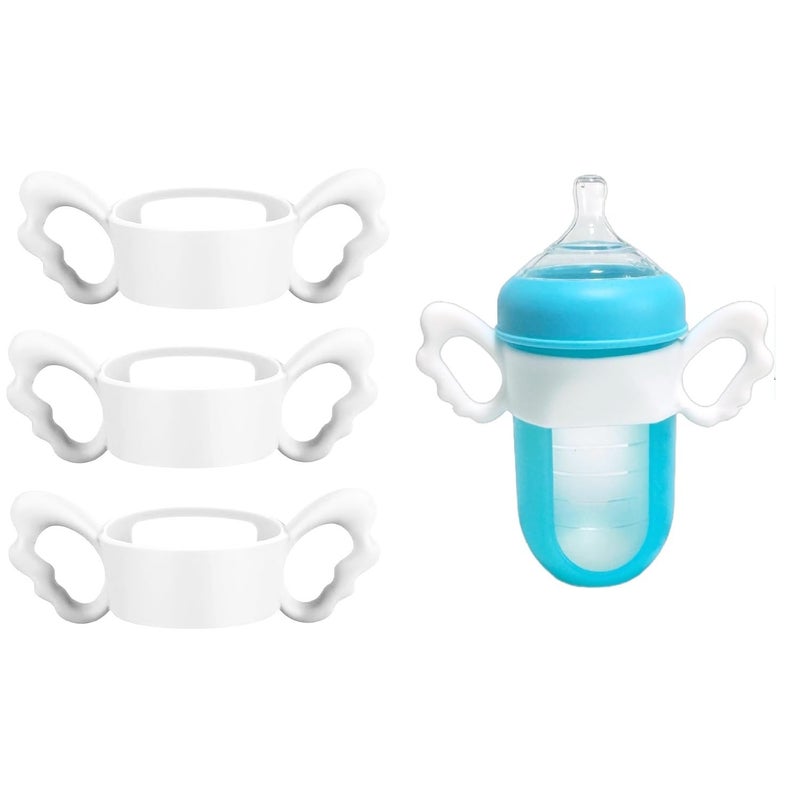 UWSTE 3Pack Baby Bottle Handles for Boon Nursh Reusable Silicone Pouch Baby Bottles, Silicone Bottle Holder for Easy Grip (White) - Image 1